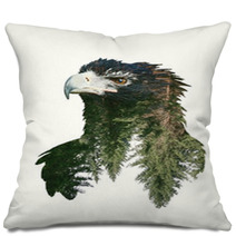 Double Exposure Portraits Of Eagle And Tree Branch Pillows 97009703