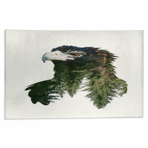 Double Exposure Portraits Of Eagle And Tree Branch Rugs 97009703