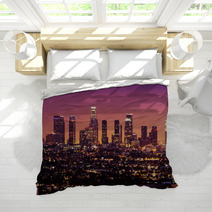 Downtown Los Angeles Skyline At Night, California Bedding 3021370