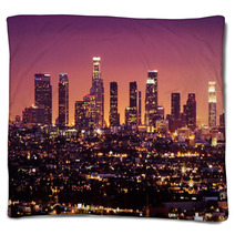 Downtown Los Angeles Skyline At Night, California Blankets 3021370