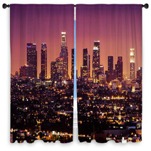 Downtown Los Angeles Skyline At Night, California Window Curtains 3021370