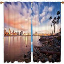 Downtown San Diego At Night Window Curtains 114409991