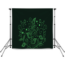 Drawn Abstract Green Flowers Backdrops 68510151