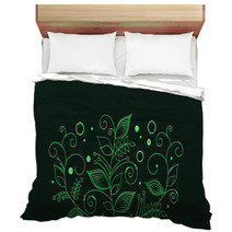 Drawn Abstract Green Flowers Bedding 68510151
