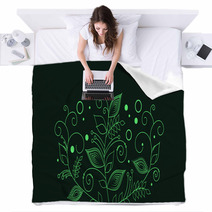 Drawn Abstract Green Flowers Blankets 68510151