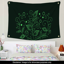 Drawn Abstract Green Flowers Wall Art 68510151