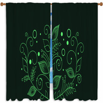 Drawn Abstract Green Flowers Window Curtains 68510151