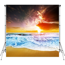 Dreamy Sunset At Beach Shore Backdrops 63593664