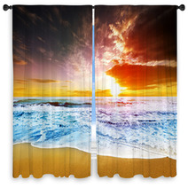 Dreamy Sunset At Beach Shore Window Curtains 63593664