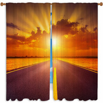 Driving On An Empty Asphalt Road At Sunset Window Curtains 60649219