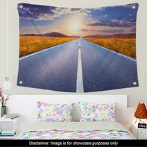 Driving On An Empty Road Towards The Setting Sun Wall Art 57332138