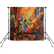 Drummer On Motley Multicolored Background Original Acrylic Painting On Canvas Backdrops 139186328