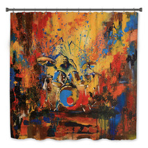 Drummer On Motley Multicolored Background Original Acrylic Painting On Canvas Bath Decor 139186328