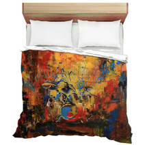 Drummer On Motley Multicolored Background Original Acrylic Painting On Canvas Bedding 139186328
