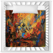 Drummer On Motley Multicolored Background Original Acrylic Painting On Canvas Nursery Decor 139186328
