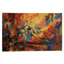 Drummer On Motley Multicolored Background Original Acrylic Painting On Canvas Rugs 139186328