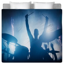 Drummer Playing On Drums On Music Concert Club Lights Bedding 99789535