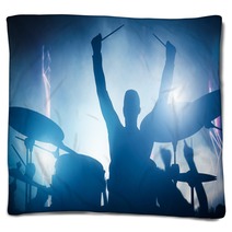 Drummer Playing On Drums On Music Concert Club Lights Blankets 99789535