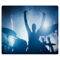 Drummer Playing On Drums On Music Concert Club Lights Rugs 99789535