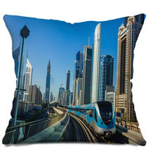 Dubai Metro. A View Of The City From The Subway Car Pillows 52086317