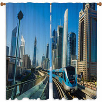 Dubai Metro. A View Of The City From The Subway Car Window Curtains 52086317