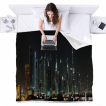 Dubai. World Trade Center And Burj Khalifa At Night Blankets 64156146