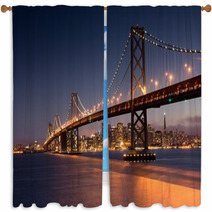 Dusk Over San Francisco Bay Bridge And Skyline From Yerna Buena Island Window Curtains 84925741