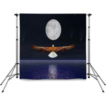 Eagle Flying To The Moon - 3D Render Backdrops 53259896