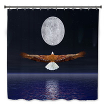 Eagle Flying To The Moon - 3D Render Bath Decor 53259896