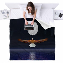 Eagle Flying To The Moon - 3D Render Blankets 53259896