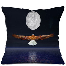 Eagle Flying To The Moon - 3D Render Pillows 53259896