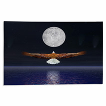 Eagle Flying To The Moon - 3D Render Rugs 53259896