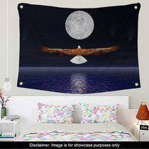 Eagle Flying To The Moon - 3D Render Wall Art 53259896