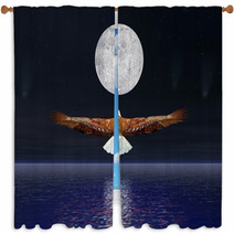 Eagle Flying To The Moon - 3D Render Window Curtains 53259896