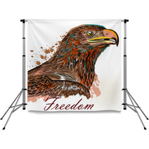 Eagle Hand Drawn Bird Illustration In Engraved And Watercolor Style Backdrops 168063848