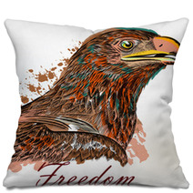 Eagle Hand Drawn Bird Illustration In Engraved And Watercolor Style Pillows 168063848