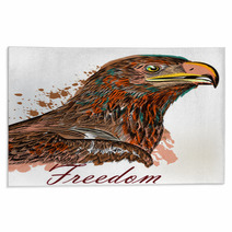 Eagle Hand Drawn Bird Illustration In Engraved And Watercolor Style Rugs 168063848