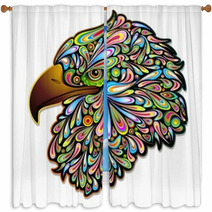 Eagle Hawk Psychedelic Art Design-Aquila Falco Psichedelico Window Curtains 47799476