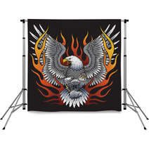 Eagle Holding Motorcycle Engine With Flames Backdrops 97768027