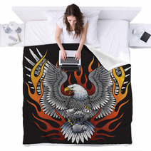Eagle Holding Motorcycle Engine With Flames Blankets 97768027