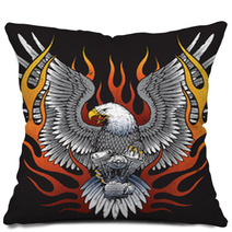 Eagle Holding Motorcycle Engine With Flames Pillows 97768027