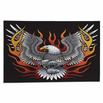 Eagle Holding Motorcycle Engine With Flames Rugs 97768027