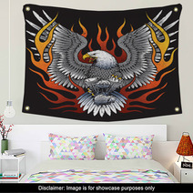 Eagle Holding Motorcycle Engine With Flames Wall Art 97768027