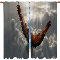 Eagle In Flight Above The Clouds Window Curtains 65332352
