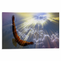Eagle In Flight Above Tyhe Clouds Rugs 109973070