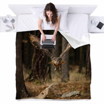 Eagle Owl Swoops In Low Hunting Blankets 123999801