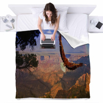 Eagle Takes Flight Over Grand Canyon USA Blankets 64815174
