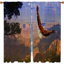 Eagle Takes Flight Over Grand Canyon USA Window Curtains 64815174