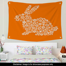 Easter Greeting Card With Bunny And Flowered Pattern Wall Art 39699662