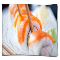 Eating Sushi With Chopstricks Panorama Photo Blankets 68450341